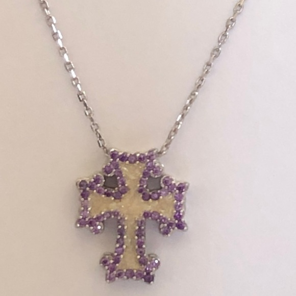 925 Silver cross handmade enamel cz necklace - Picture 7 of 7